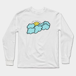 Smiling Sun Blue Cloud Hand Drawing Long Sleeve T-Shirt